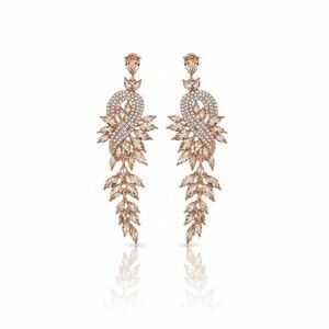 Chandelier Earrings Vintage Style Long Tassel Leaf Cubic Zirconia Crystal Beaded